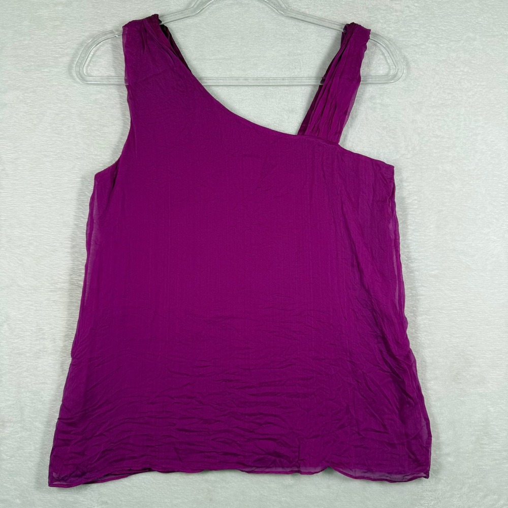 Alice + Olivia Magenta Silk One Shoulder Tank Top Crinkle Chiffon XS
